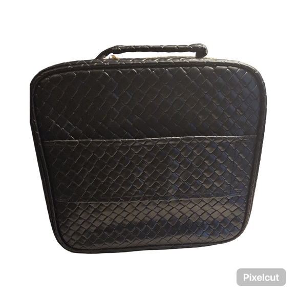 NWOT Black Woven Cosmetic Bag with mirror - Picture 2 of 8